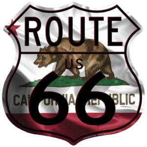 plaque déco américaine murale tole panneau de highway route 66 california flag